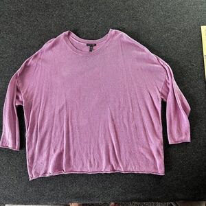 Eileen Fisher Organic Linen Cotton Boxy Knit Sweater Purple Plus Size 3X